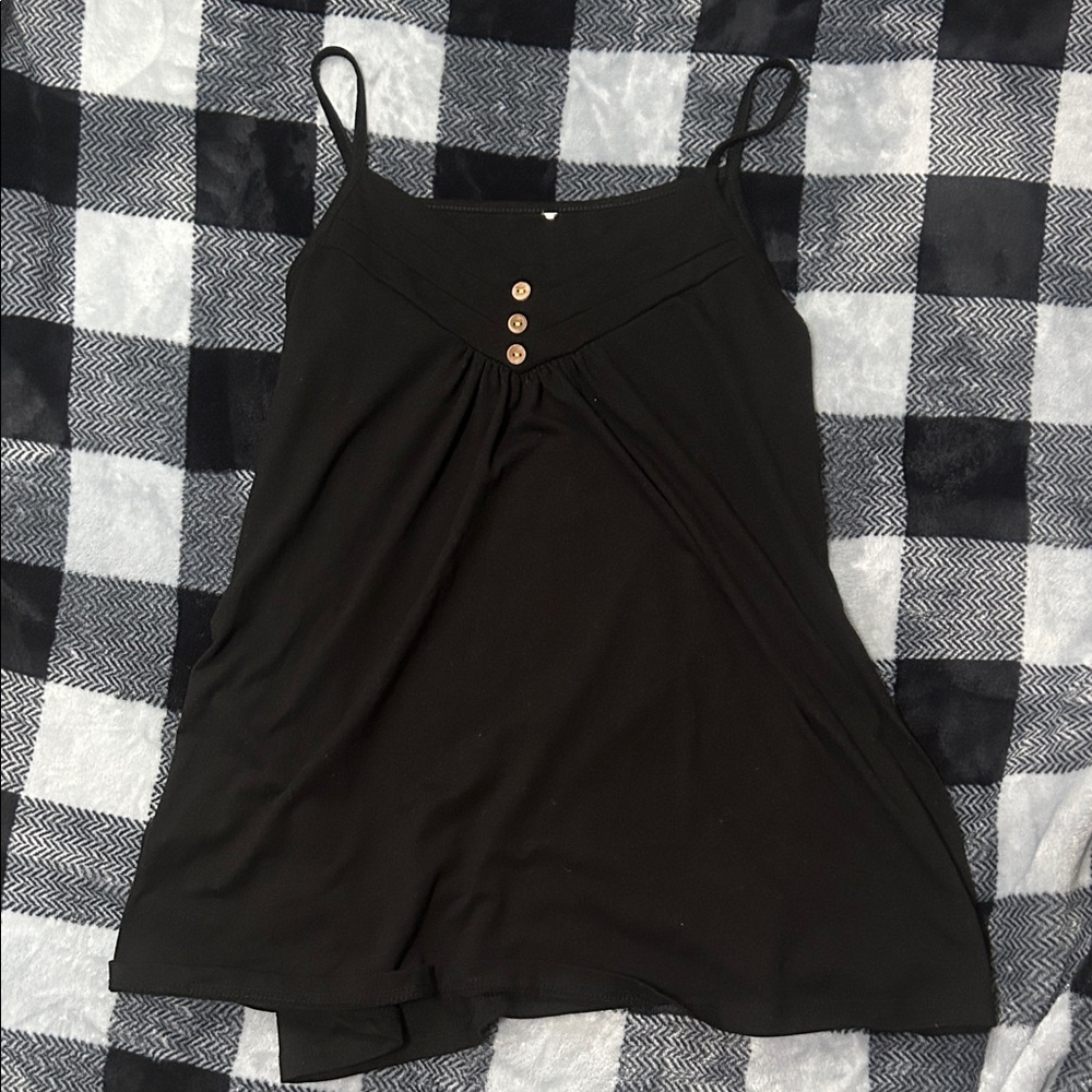 Black Spaghetti Strap Dress with Button Detail